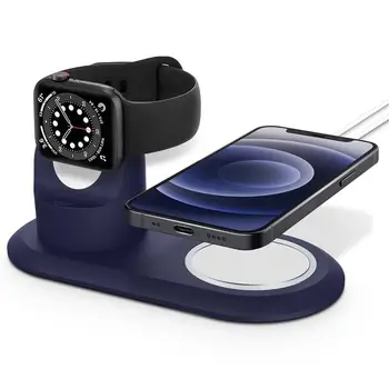 Магнитен Държач безжично зарядно 2 в 1 за Apple Magsafe iPhone 12 Pro Max Mini Apple Watch Настолна поставка за магнитна зареждане