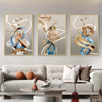 Модерна скандинавско абстрактна живопис върху платно със златен елен, луксозен лента на потребителя, художествени картини за декорация на дома в хола