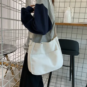Холщовая чанта с Голям Капацитет, однотонная чанта през рамо, чанта-месинджър, пазарска чанта, сгъваема чанта, дамски Еко-чанта за през рамо