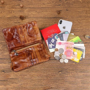 Изтъркан портфейл от естествена кожа в класически цветове, мъжкият имат чанта, Държач за карти, джоб за телефон, отделение за бележки джоб, Пълен комплект