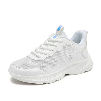 Бели дамски обувки Mujer, дишащи дамски ежедневни обувки от окото на материала, женски маратонки, Тенис Feminino, обувки на платформа Basket Femme