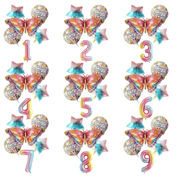 6 бр. сладки, балони с фигури във формата на пеперуди, розови, сини балони с животни, 30 инча, с преливащи се цветове гелиевые цифров глобус, украса за парти по случай рождения Ден