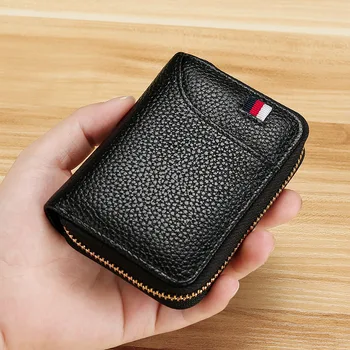 Чантата за мъже от естествена кожа с RFID заключване, държач за карти, Чантата е с Голям Капацитет, по-кратък джоб за монети, Портфейли Carteras Para Mujer