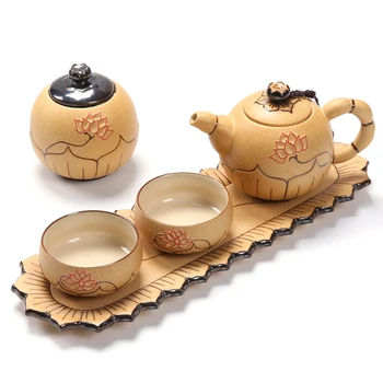 Керамични чай с ръчно рисувани, комплект за бързо приготвяне на чай, преносим тъканта, чанта, ретро чайник, две чаши, керамични кана и интериор в японски стил