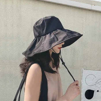 Лятна новост, дамски солнцезащитная шапка с черно лепило покритие, устойчиво на uv, дишаща солнцезащитная шапка за басейна, ветрозащитная за туризъм на открито