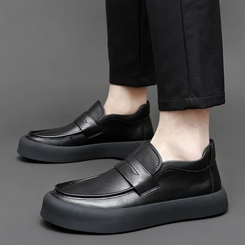 Мъжки ежедневни дишащи нови модни удобни лоферы ръчна изработка на равна подметка в ретро стил, за вашата почивка, обувки от естествена кожа, бизнес мъжки обувки
