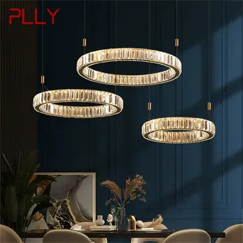 Модерен окачен лампа, кръгла кристален полилей, златни led осветителни тела, декоративни растения за домашно осветление в трапезарията