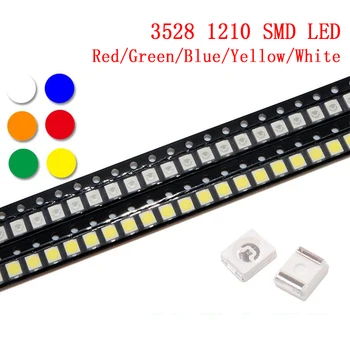 100шт Супер ярък 3528 1210 SMD led червено/Зелено/синьо/Жълто/Бяло/UV/ледена led диод