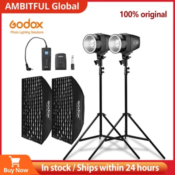 Godox 300Ws 2x K-150A Комплект стробоскопической на студийната светкавица + спусъка RT-16 + Софтбокс с метална мрежа с размери 2x50x70 см + Осветление поставка размер 2x190 см
