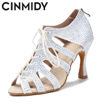 CINMIDY/Дамски обувки за латино танци На кубински обувки, Обувки за танци балната зала С Пайети, Обувки за Салса, дамски официални обувки за танц На Високи Токчета