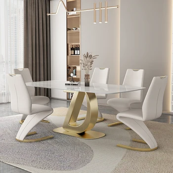Маса за хранене, Кухненска маса и стол, Малък апартамент Модерен минималистичен Светъл Луксозна маса за хранене от висок клас неръждаема стомана приставной маса