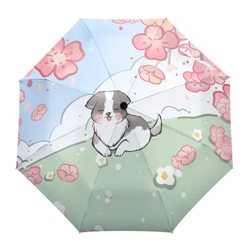 Домашни любимци, романтична пасторални цветя, чадър за улица, Напълно автоматичен чадър от дъжд с осем кости, подарък За възрастни, детски чадъри