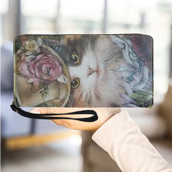 Сладък котка, фирмен дизайн, дамски портфейл, най-дългата модерна чанта за мобилен телефон с домашен любимец модел, държач за карти, уличен случайни клатч за момичета
