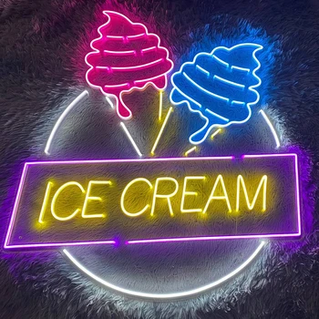 Неоновата табела на ресторанта сладолед, кухня, led осветление, монтиране на художествено оформление на магазин за сладолед, неонови светлини, лампата