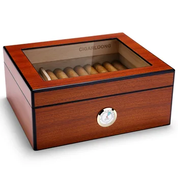 Humidor за пури от испански кедър Голям капацитет за пури 70ШТ. Humidor с високо прозореца и кутия за овлажняване с гигрометром