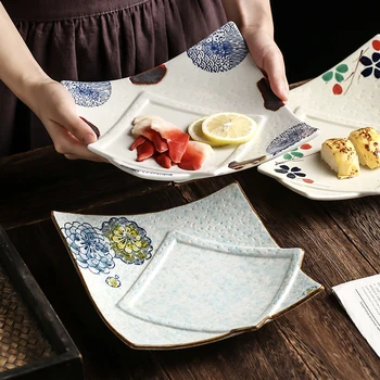 Японската художествена керамика чиния за суши-сашими специална форма, Домашно ястие за предястия с неправилна форма, с Квадратно предястие, Ястие за рамена, Кухненски прибори