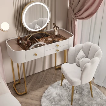 Прибиращ луксозен Тоалетка, Кафяв контейнер, тоалетка за женските спални, Стъклени мебели в скандинавски стил Tocador Maquillaje Удобна