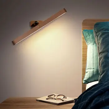 USB Магнитна зареждане Дървено Огледало с фронтален заполняющим светлина led нощна светлина с възможност за завъртане на 360 ° Сензорен екран монтиран на стената лампа, Нощна лампа за Спални Home