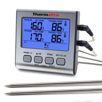 ThermoPro TP17 с две сонди, цифров уличен термометър за месо, термометър за готвене, барбекю, фурна с голям LCD екран за кухни