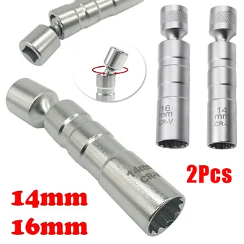 1 Комплект гаечных ключове за свещи 14 мм и 16 мм, 12 ъгли, тонкостенный жак за свещи с магнитен гъвкав инструмент за премахване на торцевого ключ