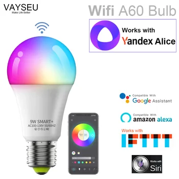 Русия, Yandex Алиса Wifi led лампа Smart RGBCW с възможност за регулиране на яркостта на CCT работа на смени крушка Работа с led лампа Siri Bluetooth E27
