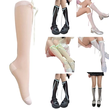 Чорапи до средата на Прасците за момичета, Дамски Чорапи с Лък на лента, Студентски Дишащи Ежедневни Чорапи, Директна Доставка