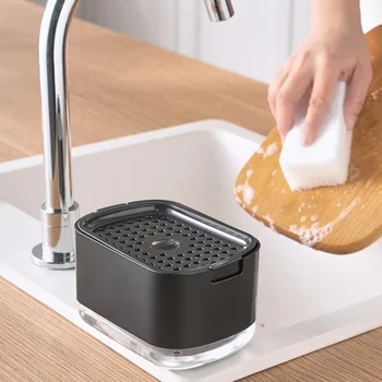 Кухненски Автоматично дозиране система сапун притискателния тип Шише за дозиране на течност Бутилка за съхранение на сапун за съдове Захранващи гъба Ръчно опаковка сапун
