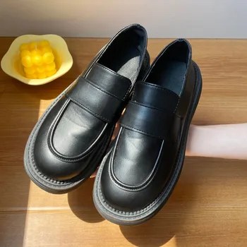 Нова дамски обувки на равна платформа, дамски обувки-oxfords за жени, ежедневни обувки от цялата кожа, модерен универсален обувки без закопчалка