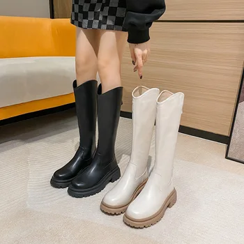Нови дамски ботуши до коляното, зимни дамски обувки от естествена кожа, модерен дамски дълги ботуши за всеки ден, размерът на 33-39