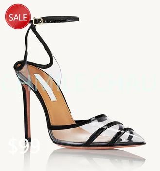 Елегантни луксозни дизайнерски дамски сандали от прозрачно PVC с остри пръсти на обувки на висок ток, секси вечерна рокля, обувки големи размери 79-CHC-30