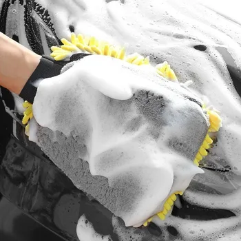 1 бр. непромокаеми ръкавици за автомивки от микрофибър и шенилна, дебела рукавица за почистване на автомобил, восъчен четка за обяснения, Двустранен ръкавица за грижа за автомобила