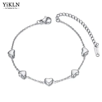 YiKLN Модни гривни с висулки във формата на сърце от неръждаема стомана за жени, момичета, рожден Ден, верижка и гривна-звено, бижута YB22082