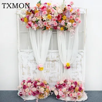 TXMON Обичай високо качество разноцветни рози, които редица изкуствени цветя, растения, декорация на сватбена арка, пътен полето реквизит за снимки
