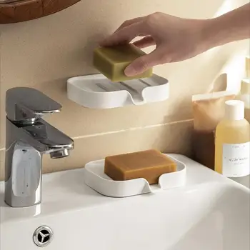 1 бр. креативната кутия за сапун без перфорация, стенни домакински сливная кутия за сапун, етажерка за съхранение на баня, самозалепващи аксесоари за баня