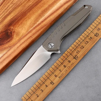 Тактически открит сгъваем нож M390 с дръжка от титанова сплав, за къмпинг, за лов, за самозащита, многофункционален инструмент EDC, плодов нож