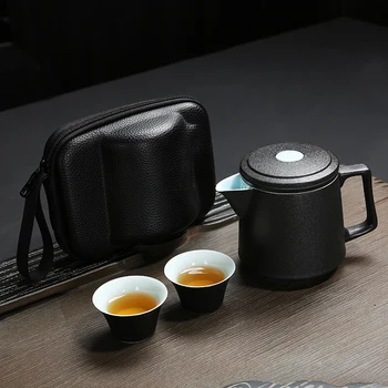 Пътен чай кунг-фу, преносим електрически чайник, порцелан чай Gaiwan, чаши за чайна церемония, кана с пътна чанта, Безплатна доставка