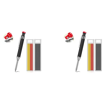 2X Механични дърводелски моливи, техника за моливи повишена здравина, с вградени острилка ви черен цвят