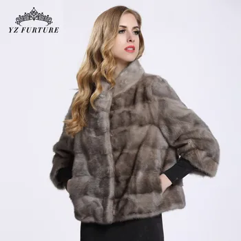 2022 Ново записване, палто от естествена кожа на норка, яка-часова къса дамско яке от естествена кожа, дебели топло палто от норка, натурална зимно горно облекло