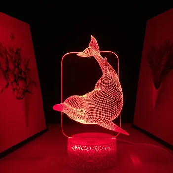 Модел на животното делфин, 3D led лека нощ, декорация на дома, за детския празник, подаръци за рожден ден, 7 Промени цветове с дистанционно управление