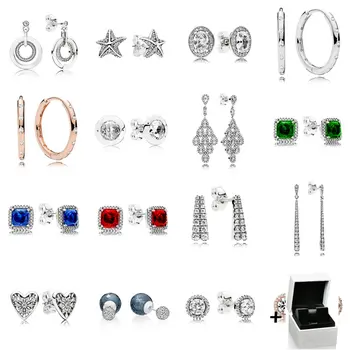 2023 Оригинални обеци от сребро 925 проба, луксозни обеци с кристали, на Деня на Свети Валентин с вълнообразни блестящи нокти за равенство