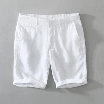 Летни модни бели мъжки ленени шорти, панталони, всекидневни дишащи панталони за джогинг, красиви къси панталони по поръчка