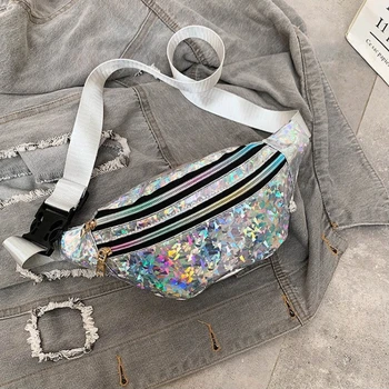 Нова Холографска поясная чанта, поясная чанта с голограммой, лазерна изкуствена плажна чанта за пътуване, дамска чанта с цип, скута чанти за момичета, отличителни чанти