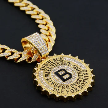 Хип-хоп буква Б висулка колие 18-каратная позлатен кубинската верига за мъже Iced Out Bling The Black Wall Street Charm Jewelry