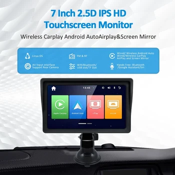 Авто плейър Универсален 7-инчов авто радио безжичен Carplay и Android с автоматично сензорен екран, Bluetooth