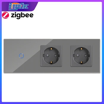 Интелигентен Ключ Bingoelec ZigBee Switch 1 gang 2 gang с Двоен Съединител EU Стенни Изход Стъклен Панел на Google, Alexa Sasha App Control
