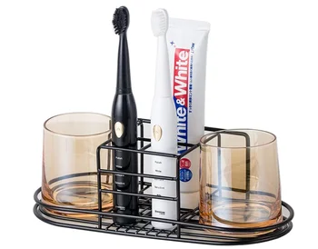 Държач за четка за зъби с подстаканником, електрическа четка за зъби, държач за паста за зъби, чиния за баня от неръждаема стомана или стенен черен