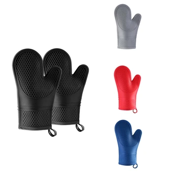 Силиконови кухненски ръкавици за фурна - тъмния кухненски ръкавици за фурна С термостойкой мека подплата Силиконови кухненски ръкавици за фурна - Набор от прихваток за фурната