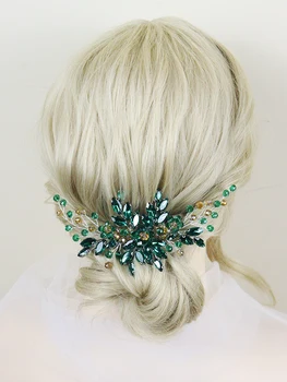 Зелен Кристал гребен за коса на булката, сватбена украса на главата с кристали, сватбени аксесоари за коса, за жени и момичета, декор за шаферките, подаръци