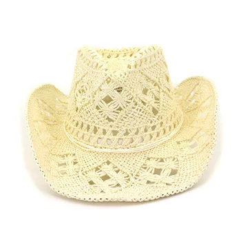 Слама ковбойская шапка в западен стил, ръчно изработени, плажна пролетно-лятна открита шапка ръчна изработка, дишаща и готина джаз шапка Gorras