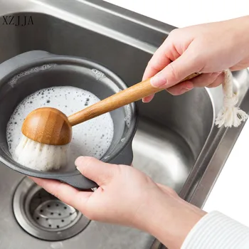 XZJJA, четка за тенджери от естествен бамбук с дълга дръжка, кухненски купа, четка за миене на съдове, Битови многофункционални инструменти за почистване